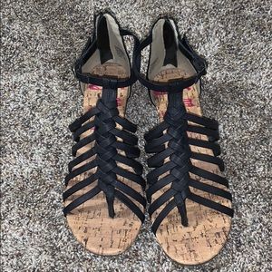 black flat strappy sandals (WORN ONCE)